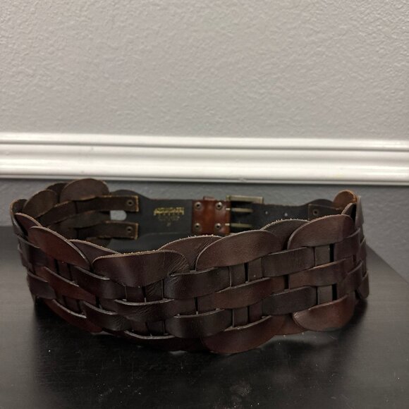 Antoniazzi Brown Leather Thick Woven Belt Statement Weave Womens Size Medium - Picture 4 of 10